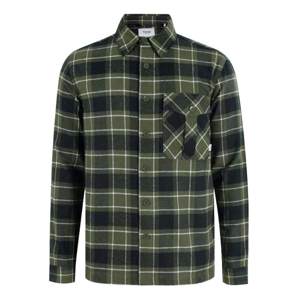 Firetrap Mens Anthm Plaid Pocket Long-Sleeved Shirt / Army Khaki